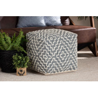 Baxton Studio Benjamin-Grey/Ivory-Pouf Benjamin Modern and Contemporary Bohemian Grey and Ivory Handwoven Cotton Blend Pouf Ottomanl